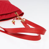 Chanel Matelasse Chain Shoulder Bag Satin Red Gold CC Auth bs17153