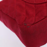 Chanel Matelasse Chain Shoulder Bag Cotton Red Silver CC Auth bs17224