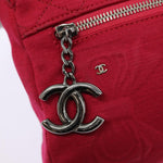 Chanel Matelasse Chain Shoulder Bag Cotton Red Silver CC Auth bs17224