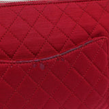 Chanel Matelasse Chain Shoulder Bag Cotton Red Silver CC Auth bs17224