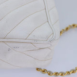 Chanel Mademoiselle Chain Shoulder Bag Caviar Skin White Gold CC Auth bs17332