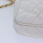 Chanel Mademoiselle Chain Shoulder Bag Caviar Skin White Gold CC Auth bs17332