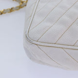 Chanel Mademoiselle Chain Shoulder Bag Caviar Skin White Gold CC Auth bs17332
