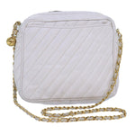 Chanel Mademoiselle Chain Shoulder Bag Caviar Skin White Gold CC Auth bs17332