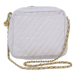 Chanel Mademoiselle Chain Shoulder Bag Caviar Skin White Gold CC Auth bs17332