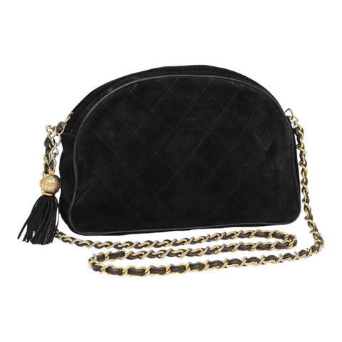 Chanel Matelasse Chain Shoulder Bag Suede Black Gold CC Auth bs17434