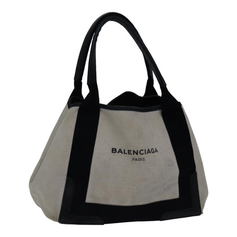 balenciaga Hand Bag Canvas Beige Black Auth bs17795