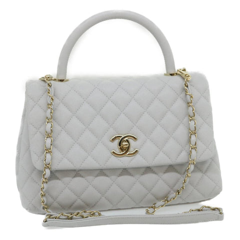 Chanel Matelasse Chain Shoulder Hand Bag Caviar Skin 2way White CC Auth bs910A