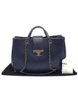 A93518 Navy Calfskin Quilted Metal Chain Tote 2WAY 23rd Unit Chanel