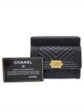 A80603 Black Caviar Skin Boy Chevron Card Business Holder Chanel