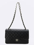 A58600 Caviar silver classic jumbo L size chain shoulder bag Chanel