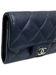 A80799 Navy caviar skin silver snap card holder business wallet Chanel