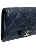 A80799 Navy caviar skin silver snap card holder business wallet Chanel