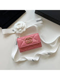 19 Gold Hardware Lambskin Flap Card Wallet Coral Pink Chanel