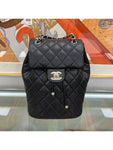 Backpack Grained Shiny Calfskin Gold Metal Black Chanel