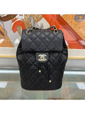 Backpack Grained Shiny Calfskin Gold Metal Black Chanel