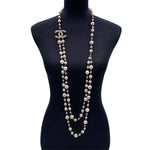Chanel Long Double Strand Faux Pearl Necklace With Cc Logo