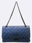 A37587 Metallic Blue Vintage 2 55 Old Large Gold Chain Shoulder Bag Chanel