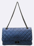 A37587 Metallic Blue Vintage 2 55 Old Large Gold Chain Shoulder Bag Chanel