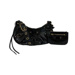 balenciaga - XS Shoulder Bag Crocodile Embossed Black Studded Shoulder Bag NEW