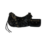 balenciaga - XS Shoulder Bag Crocodile Embossed Black Studded Shoulder Bag NEW