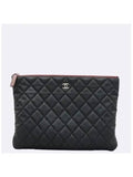 A82545 Classic Black Caviar Logo New Medium Clutch Chanel