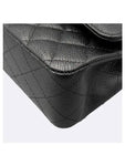 A01112 Black Caviar Skin Classic Medium Silver Chain Flap Shoulder Bag Chanel