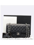 A01112 Black Caviar Skin Classic Medium Silver Chain Flap Shoulder Bag Chanel