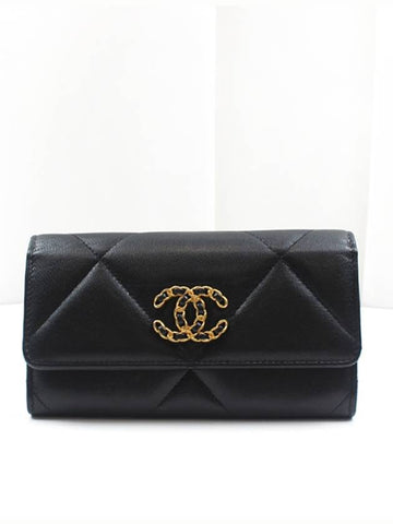 19 flap medium wallet lambskin black gold plated 30th unit AP0953 Chanel