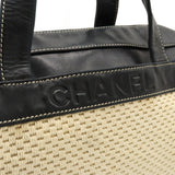 Chanel Logo Handbags Mini Boston Cotton Leather Natural Black Black Silver Gold  Blumin