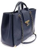 A93518 Navy Calfskin Quilted Metal Chain Tote 2WAY 23rd Unit Chanel