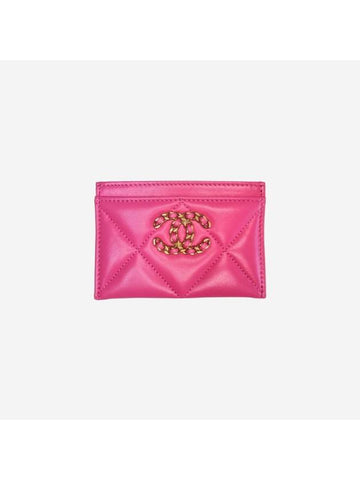 19 Gold Chain Logo Quilted Lambskin Card Wallet Pink Chanel
