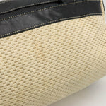 Chanel Logo Handbags Mini Boston Cotton Leather Natural Black Black Silver Gold  Blumin