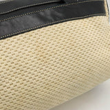 Chanel Logo Handbags Mini Boston Cotton Leather Natural Black Black Silver Gold  Blumin