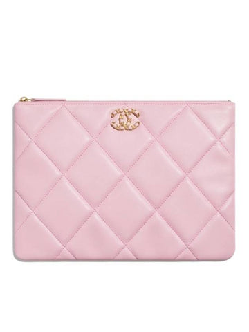 19 Medium Lambskin Clutch Bag Pink Chanel