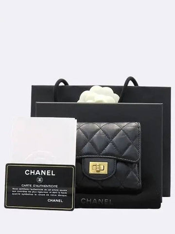 AP0628 Black color vintage calfskin 2 55 gold logo bi fold wallet Chanel