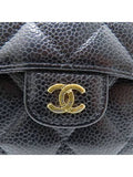 A82288 Black caviar skin gold COCO logo quilted classic small flap bi fold wallet Chanel
