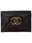 19 Gold Chain Logo Quilted Lambskin Card Wallet Black Chanel