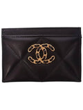 19 Gold Chain Logo Quilted Lambskin Card Wallet Black Chanel