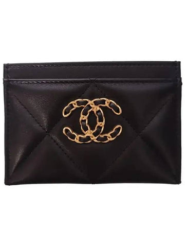 19 Gold Chain Logo Quilted Lambskin Card Wallet Black Chanel