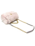 AS1161 Pink Shearling Fleece Metal 19 Nineteen Large Flap Shoulder Bag 30s Chanel