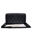 A82370 Classic Vintage Silver Black Caviar Zipper Long Wallet Chanel