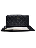 A82370 Classic Vintage Silver Black Caviar Zipper Long Wallet Chanel