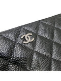 A82370 Classic Vintage Silver Black Caviar Zipper Long Wallet Chanel