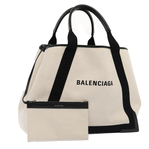 balenciaga Cabas Hand Bag Canvas Silver White Auth ep5384