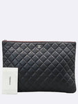 A82552 Black Classic Lambskin Silver Logo Large Clutch Chanel