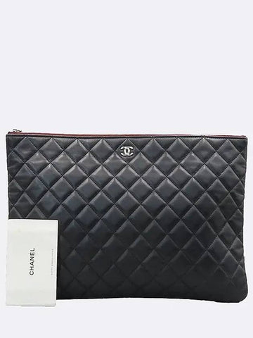 A82552 Black Classic Lambskin Silver Logo Large Clutch Chanel