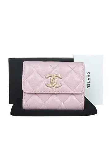 AP3049 COCO gold logo pink caviar skin classic card wallet Chanel