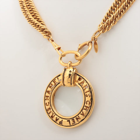 Chanel Logo Pendant GP G Lupe Necklace 2 Series Chain