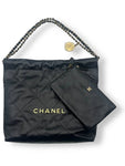 22 Small Shiny Calfskin Bucket Bag Black Chanel